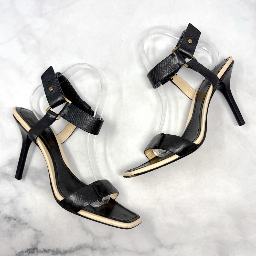 GUCCI Vintage Y2K Leather Square Open Toe Strappy Stiletto Heel Sandal Black 9.5